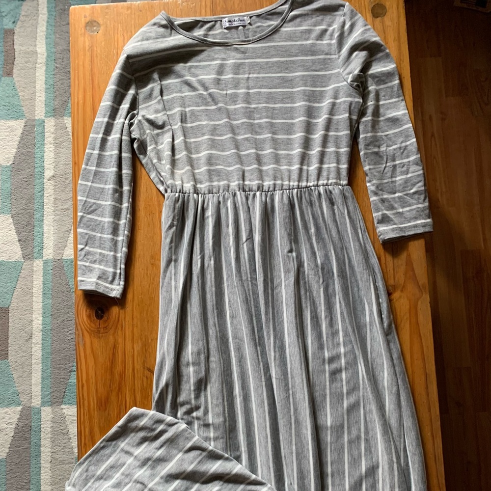 Grey and White striped maxi dress with pockets